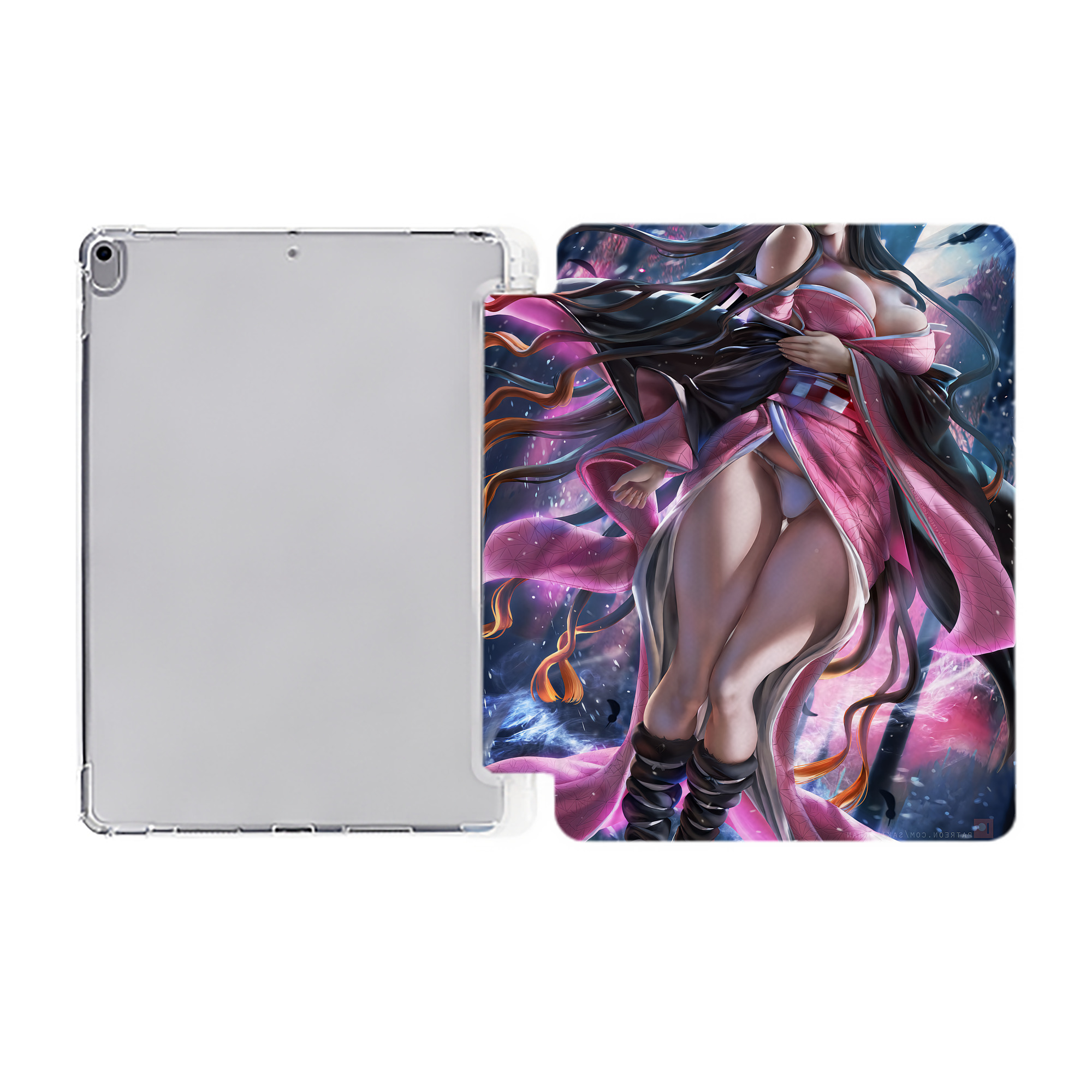 （画像用） 鬼滅の刃（きめつのやいば）竈門 禰󠄀豆子／かまど ねずこ Kamado Nezuko IPad ケース ペン収納付き 三つ折りスタンド PUレザー×シリコン 対応機種9.5/10.5/10.9インチ